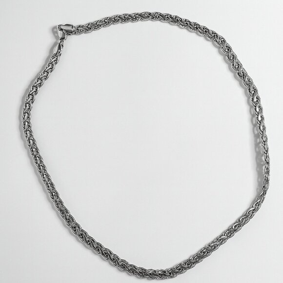 Unisex 925 Signed Sterling Silver Chain Polished and Texture Design 20 inches - Picture 1 of 5